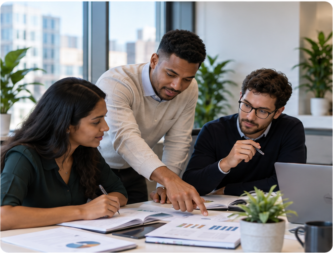 EMA accountants working through figures together