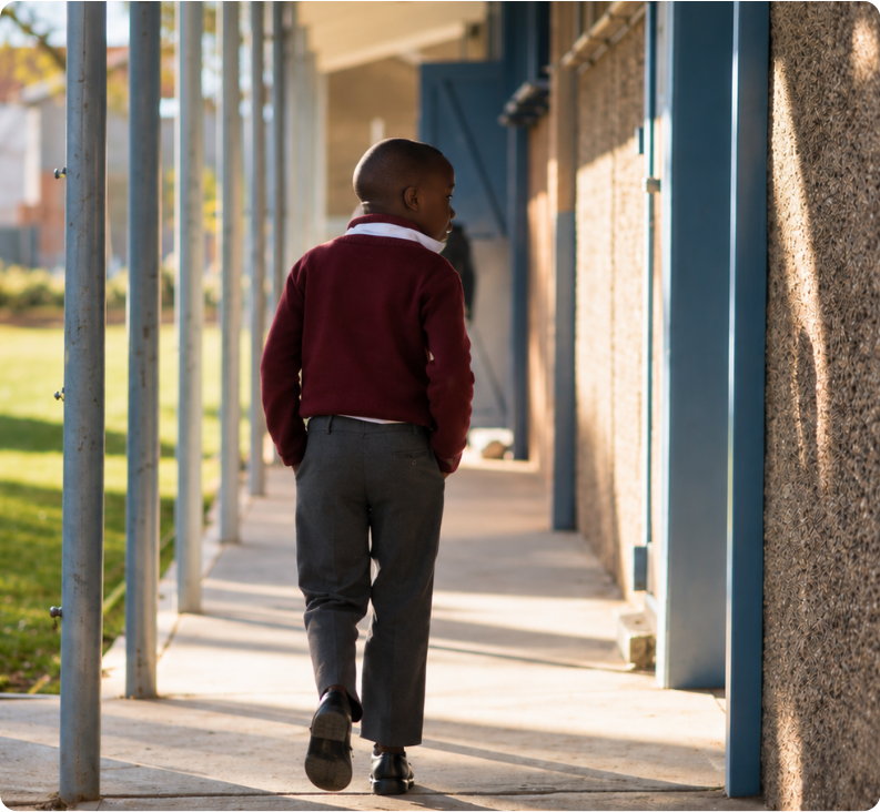 Child walking to school, supported by The Shoe Foundation